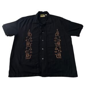 Cubavera Men's Hawaiian Silk Blend Button Up Shirt Size L Embroidered Drinks